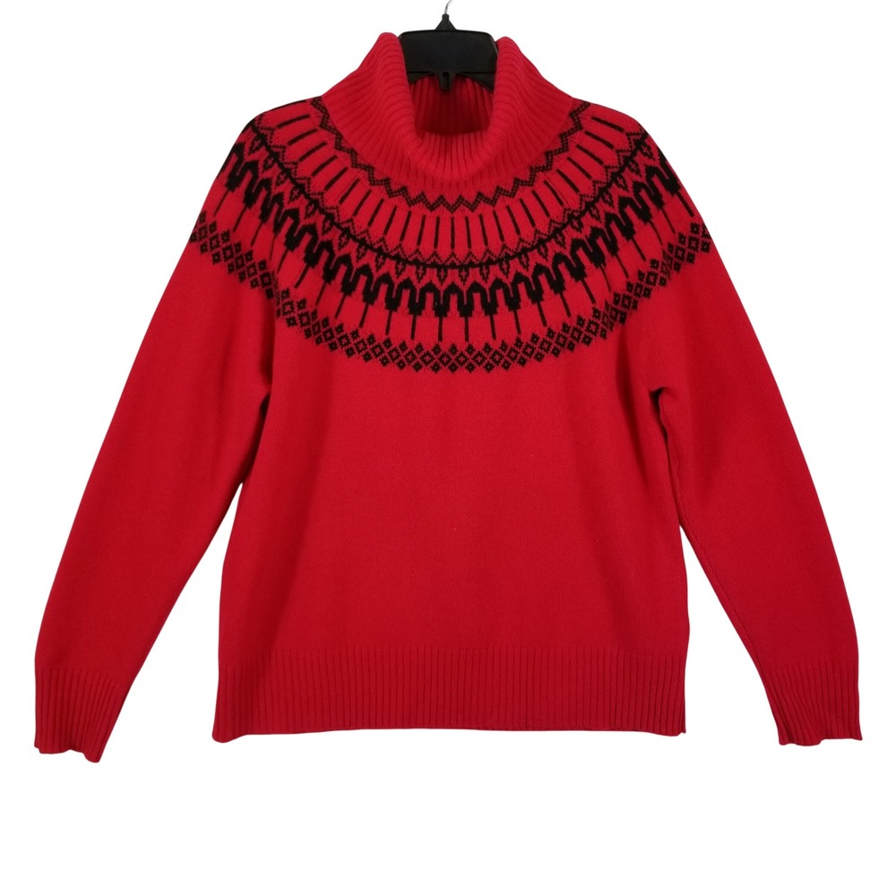 Charter Club Luxury 100% Cashmere Red Fair Isle Turtleneck Sweater Womens XL
